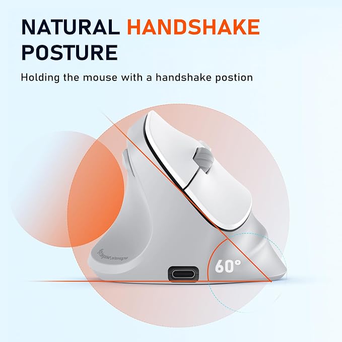 MEETION Left-Handed Ergonomic Wireless Vertical Mouse with RGB, Bluetooth (5.2 + 3.0) & 2.4G USB, 4 Adjustable DPI for Mac/Windows/PC/Tablet/iPad, Gray