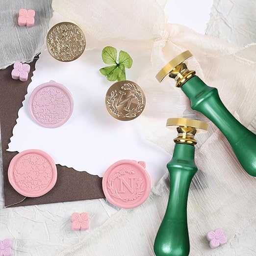 Elegant Initial N Wax Seal Kit,2pcs Exquisite Brass Stamp Heads with Eucalyptus & Flower Designs Ideal for Wedding Invitations Gift Wraps Envelopes and Christmas Cards (Alphabet N Kit)