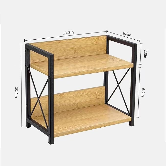 Office Desk Shelf Organizer, Wood Desktop Bookshelf Supplies Storage Rack, Shelf for Top of Desk and Dresser and Cubicle Decor Aesthetic Bookshelf (Brown, Small 12.9" Lx6.3 Wx10.2 H)