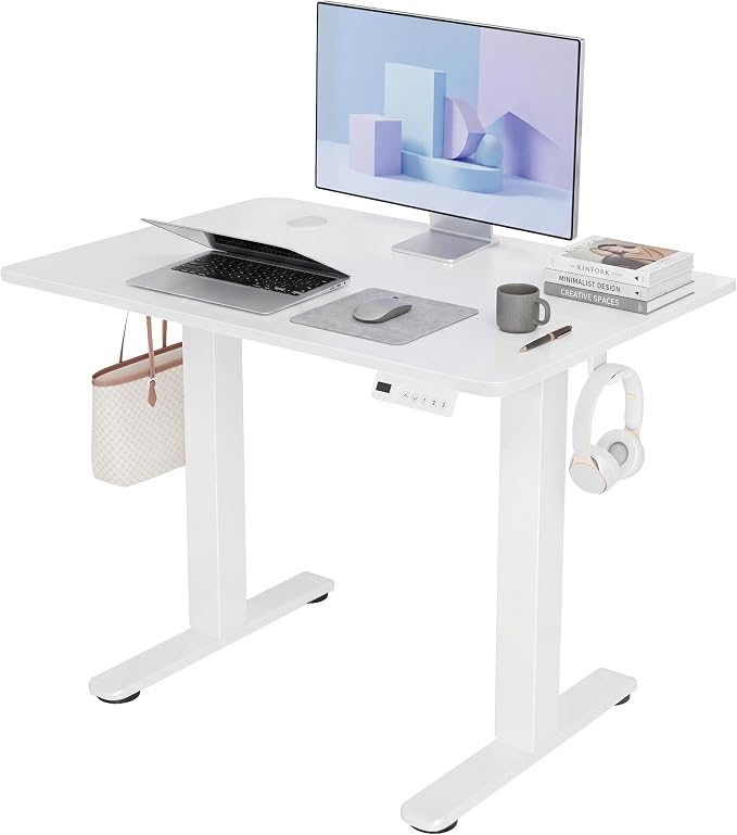 Claiks Electric Standing Desk 32x19 Inch Adjustable Desk, White | 156lbs weight capacity, 3 memory presets, industrial steel frame, cable management hub, adjustable height , easy assembly