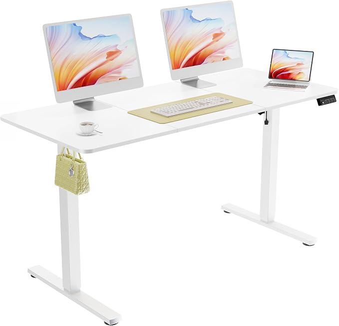 ERGOMAKER 55"x24" Standing Desk, Height Adjustable Sit-Stand Office,White | Electric Adjustable Standing Desk, Sit to Stand Computer Office Desk with Splice Board, Memory Preset, Lifts 28.7''-46.5"