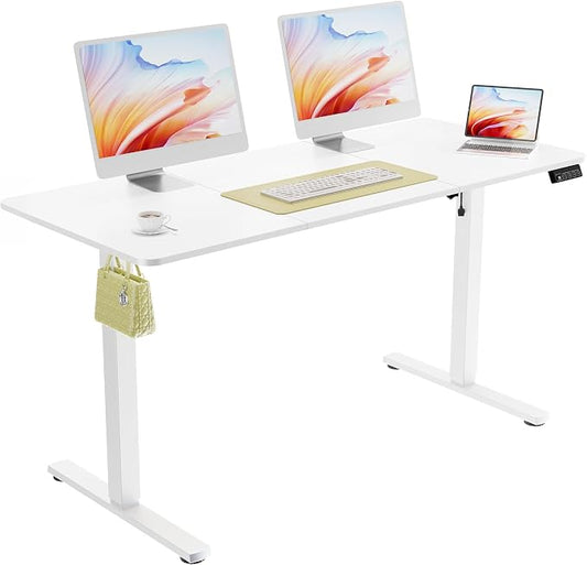 ERGOMAKER 55"x24" Standing Desk, Height Adjustable Sit-Stand Office,White | Electric Adjustable Standing Desk, Sit to Stand Computer Office Desk with Splice Board, Memory Preset, Lifts 28.7''-46.5"