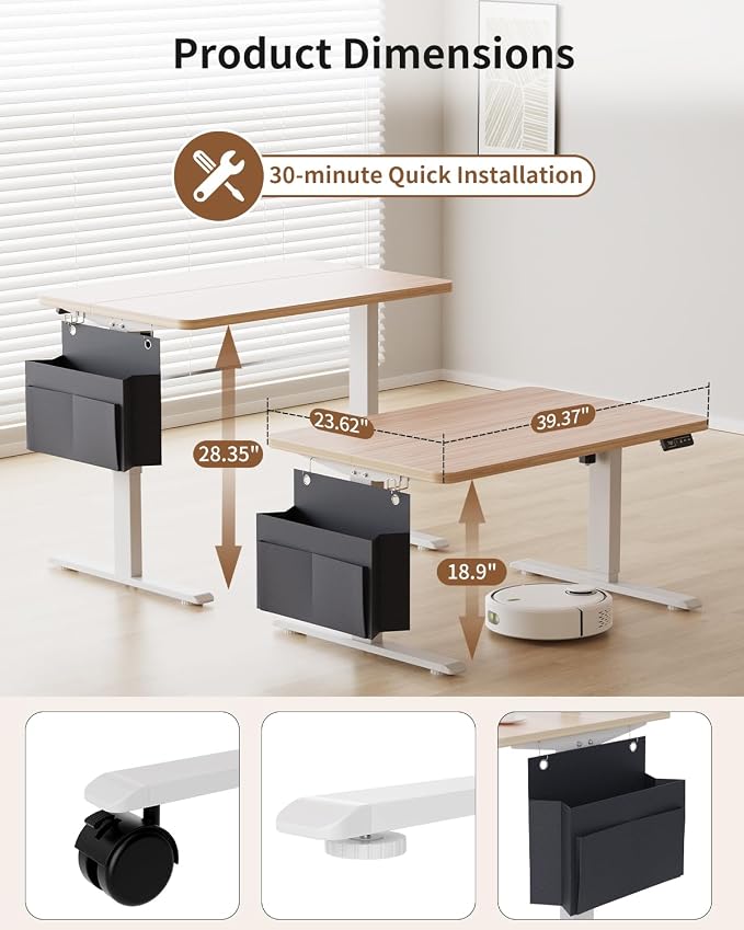Coffee Table, Height Adjustable Electric Coffee Table with Storage Bag Lift Tabletop Dining Table Office Table with Lockable Wheels for Living Room (Natural Maple Look, 40 x 24 Inches)