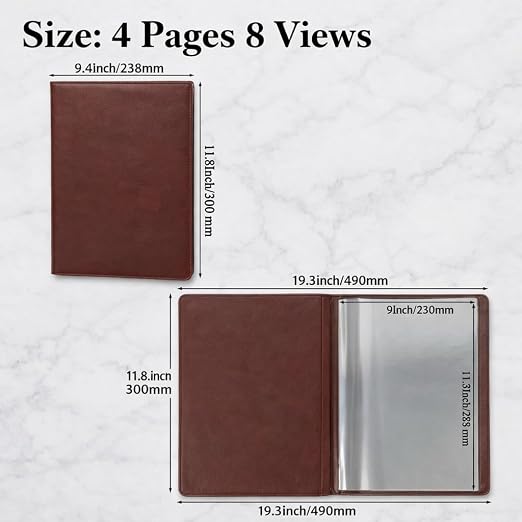 2-Pack Mahogany Red Vegan Leather Menu Cover with Embossed MENU Design 8.5x11 4 Page 8 View Clear Sleeves Restaurant Menu Holder Presentation Folder Portfolio Binder Sheet Music Professional