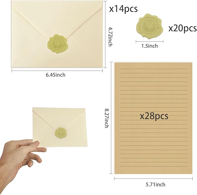 Stationery Set,Premium Velvet-Touch envelopes 4x6 Envelopes 14 PCS with 28 PCS Stationery Paper,Unique Design Colors for Love Letter, Party Invitations (Ivory White)