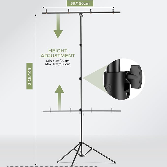 EMART Green Screen Backdrop Kit with Reverse Folding Base, 5x10ft Photo Greenscreen Background with Portable T-Shape Stand and 4 Clamps for Photography, Photoshoot, Studio Video Recording, Streaming