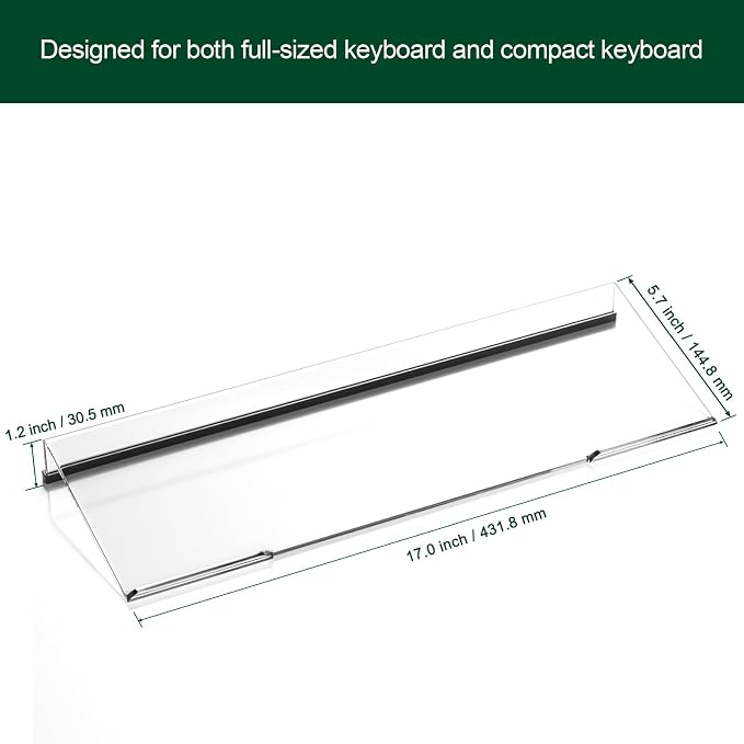 Computer Keyboard Stand Holder - Ergonomic Acrylic Keyboard Stand for Desktop Comfortable Keyboard Tray Riser with Silicone Anti-Slip Strip for Home School Office Desk Accessory, Clear