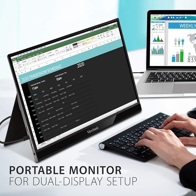 ViewSonic VG1655 15.6 Inch 1080p Portable Monitor, IPS Display with Eye Care for Comfortable Mobile Workspaces and Second Screen Productivity, Built-in Stand, 60W USB-C, and mini HDMI Inputs