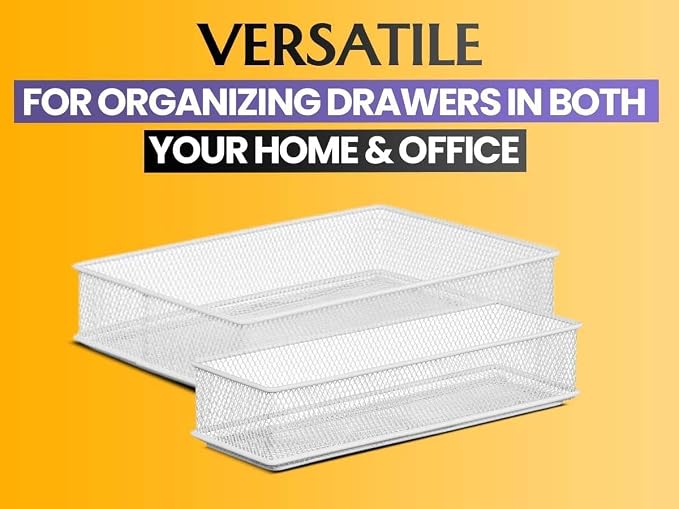 YBM HOME Silver Mesh Drawer Cabinet and or Shelf Organizer Bins, School Supply Holder Office Desktop Organizer Basket (2, 6x15x2 Inch)
