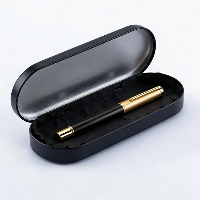 Luxury Rollerball Pen, Natural Black Walnut Wood & Metal Executive Writing Pen, Fine Point Smooth Ink, Professional Business Signature Pen Gift Set with Metal Case for Men Women