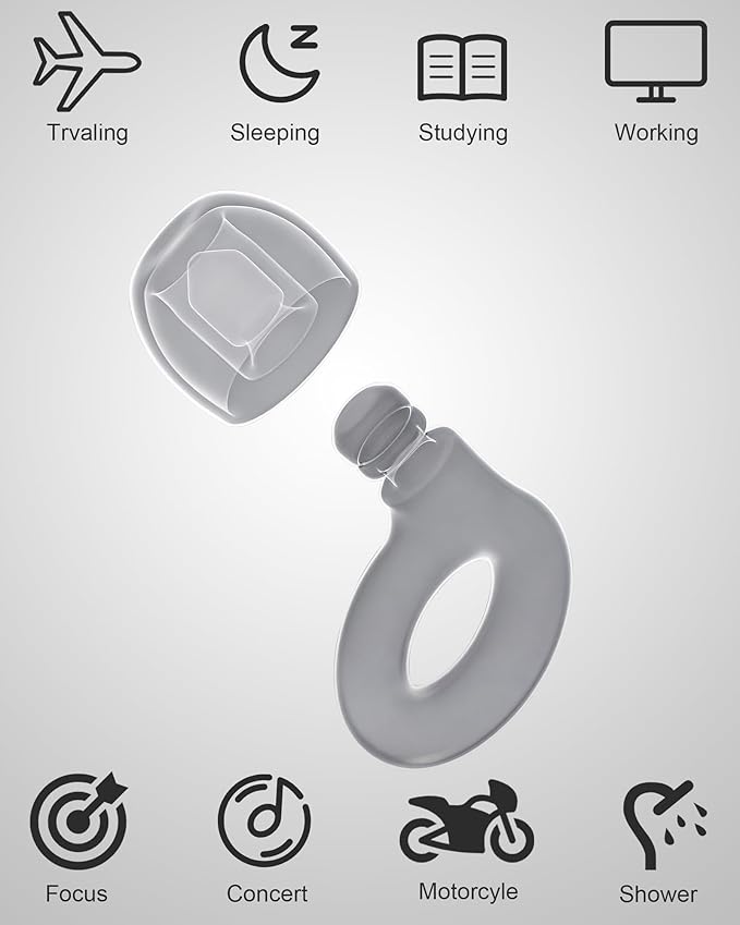 Ear Plugs for Sleeping, 28dB(SNR) Reusable Silicone Earplugs with 4 Sizes (S/M/L/XL) Eartips, Noise Reduction Ear Protection EarPlugs for Sleep, Airplane, Focus, Travel & Concerts, Black