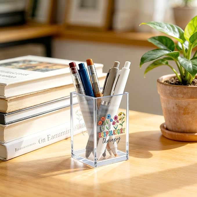 Respiratory Therapy Acrylic Cosmetic Pencil Pen Bookmark Storage Holder Cup Gifts for Women Men, Appreciation Thank You Gifts for Respiratory Therapy Birthday Gifts