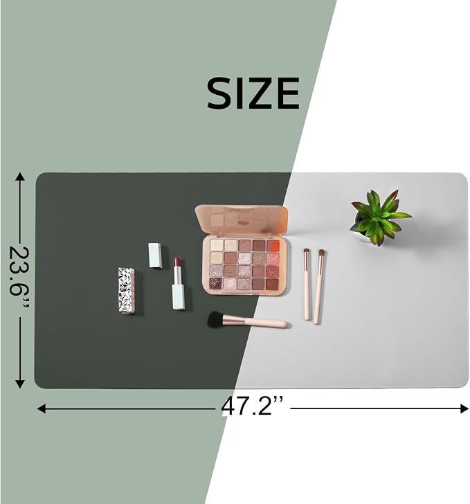 Makeup Mat for Vanity, Waterproof Dual-Sided Vanity Desk Protector for Dressing Table, Makeup Table Cover Mat Oilproof Dustproof Smooth Soft(47.2"*23.6'', Dark Green)