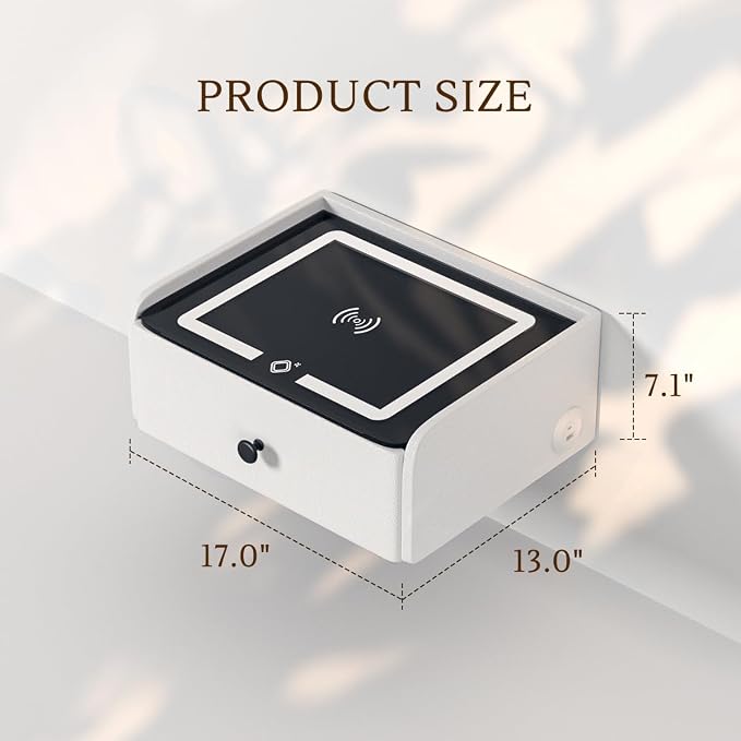 HOMEMORE Floating Nightstand with Charging Station Bedside Table LED Smart Bedside Table Wall Mounted Nightstand White