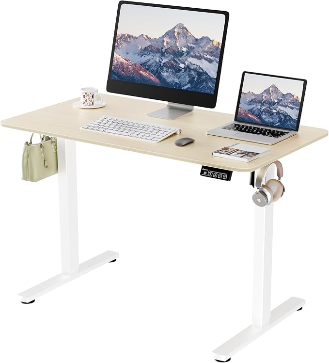 43"x24" Standing Desk, Height Adjustable Sit-Stand Home Office, Oak | Electric Adjustable Standing Desk, Sit to Stand Computer Office Desk with Splice Board, Memory Preset, Lifts 28.7''-46.5"