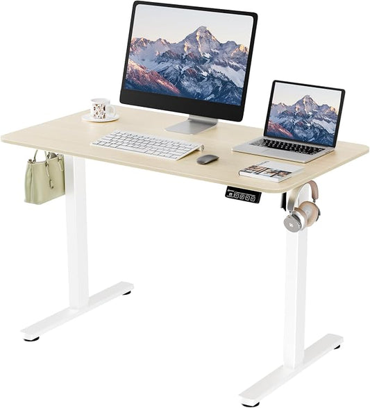 43"x24" Standing Desk, Height Adjustable Sit-Stand Home Office, Oak | Electric Adjustable Standing Desk, Sit to Stand Computer Office Desk with Splice Board, Memory Preset, Lifts 28.7''-46.5"