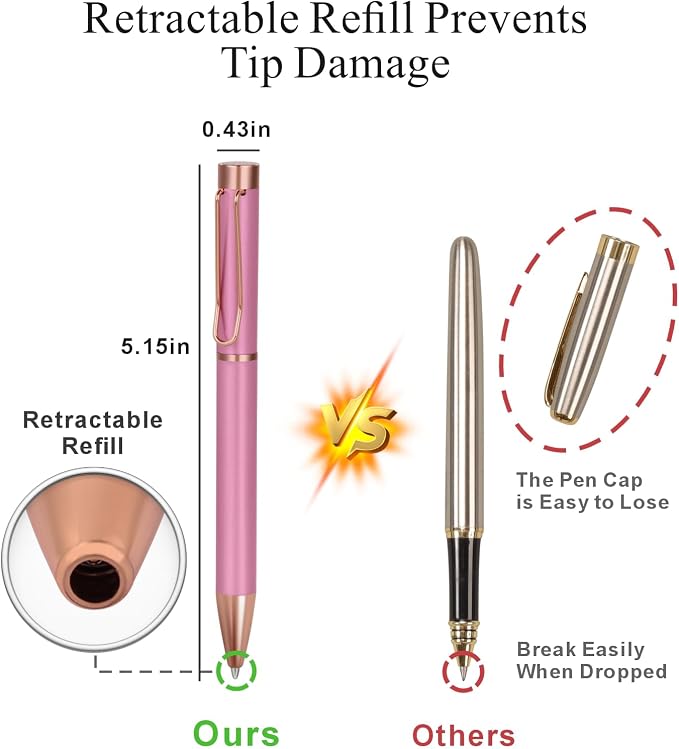 Cambond Ballpoint Pens Black Pen - Bulk Metal Twist Pen, 1.0 mm Medium Point Nice Pens for Journaling Gift Business Men Police Flight Attendants, 3 Pens with 3 Refills (Rose Gold)
