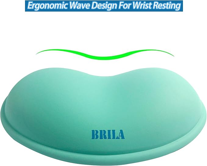 BRILA Ergonomic Silicone Mouse Wrist Rest, Cooling Silica Gel PU Leather Mouse Wrist Support Pad for Office Work and Laptop Computer Gaming (Aquamarine Leather)