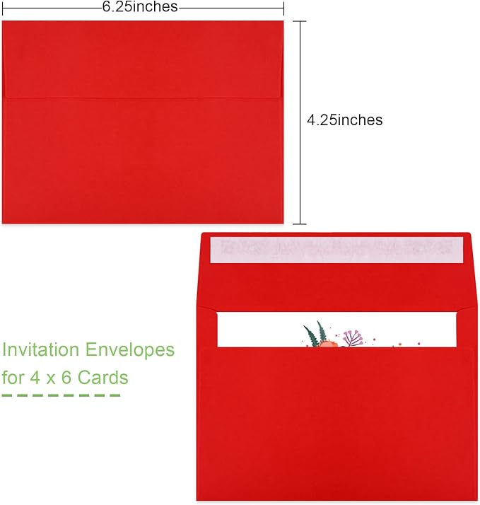 70 Packs A4 Envelope Red, 4x6 Photo Envelopes for Invitations, Envelopes Self Seal for Weddings, Baby Shower, Photos, Postcards, Greeting Cards, Mailing
