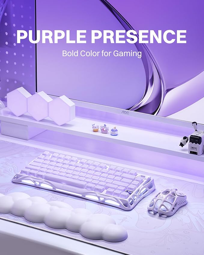 GravaStar Mercury K1 Purple 75% Wireless Mechanical Keyboard – Tri-Mode BT5.0/2.4GHz/USB-C Gaming Keyboard, Jelly Keycaps, Linear Switches, RGB Backlit Creamy Keyboard for PC/Mac【Lavender Purple】