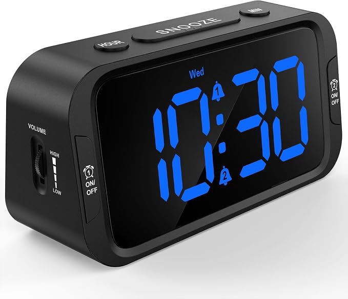 Odokee Digital Dual Alarm Clock for Bedroom with 0-100% Dimmable Display | Easy to Set Alarm Clock with Weekday/Weekend Mode - Loud Alarm for Heavy Sleepers with 5 Sounds Adjustable Volume - Blue