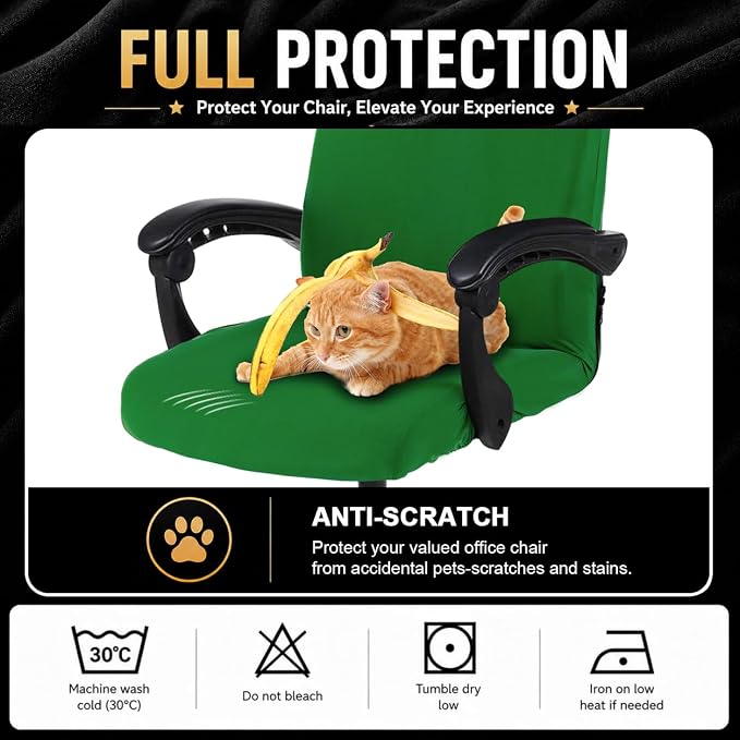 Stretch Computer Office Chair Cover with Durable Zipper - Universal Washable Removable Spandex Rotating Boss Chair Slipcovers - Anti-dust Soft Desk Chair Seat Protector for Dogs, Cats, Pets - Green