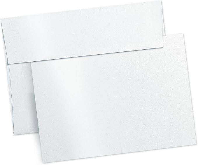 White Shimmer Blank Note Cards and Envelopes (Not Folded), Goefun Pearl 5x7 Flat Cardstock and A7 Envelopes Self Seal 100 Pack for Wedding, Invitations, DIY Postcards, Thank You Cards & All Occasion