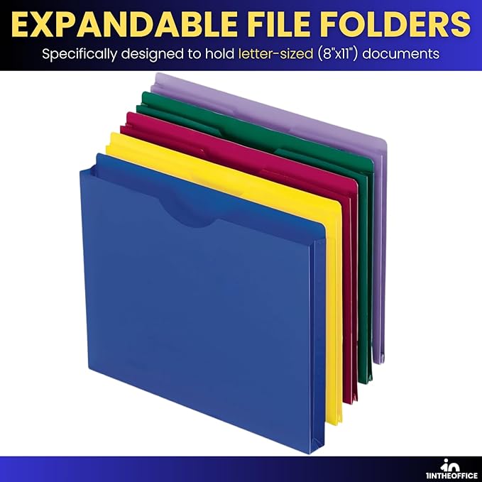 1InTheOffice Poly File Jacket File Folder, Letter 1" Expanding File Jacket, 20-Pack, Assorted