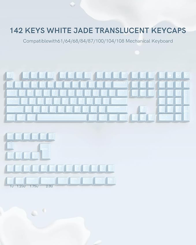 Blue Jade keycap, 142Key Set, Translucent Double Shot 142 Keys Cherry Profile for 60% 65% 75% 87 104 108 Layout Mechanical Keyboards, MX Switch CompatibleKeyboard