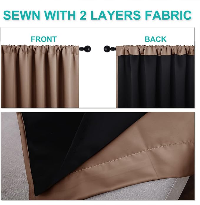 NICETOWN Warm Curtains for Winter, 100% Blackout Curtains Thermal, Noise Reduction and Privacy Curtains for Patio Door, Black Lined Blackout Drapes with Rod Pocket, Cappuccino, 1 Pair, W42 x L84
