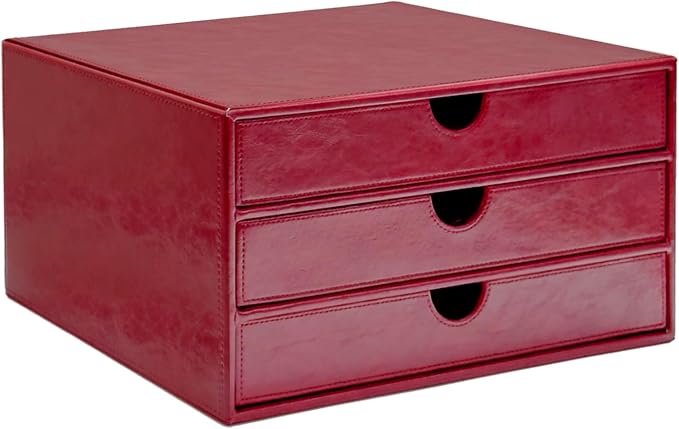 UnionBasic Document Organizer, 3-Drawer File Cabinet Document Storage Box, Office Desktop Filing Organizer, Burgundy