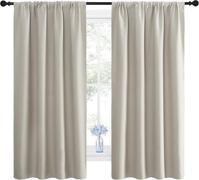 NICETOWN Blackout Curtains for Living Room, Darkening Window Curtain Panels, Easy-Care Solid Thermal Insulated Draperies/Drapes for Daughter Room (Natural, 2 Panels, 42 by 63)