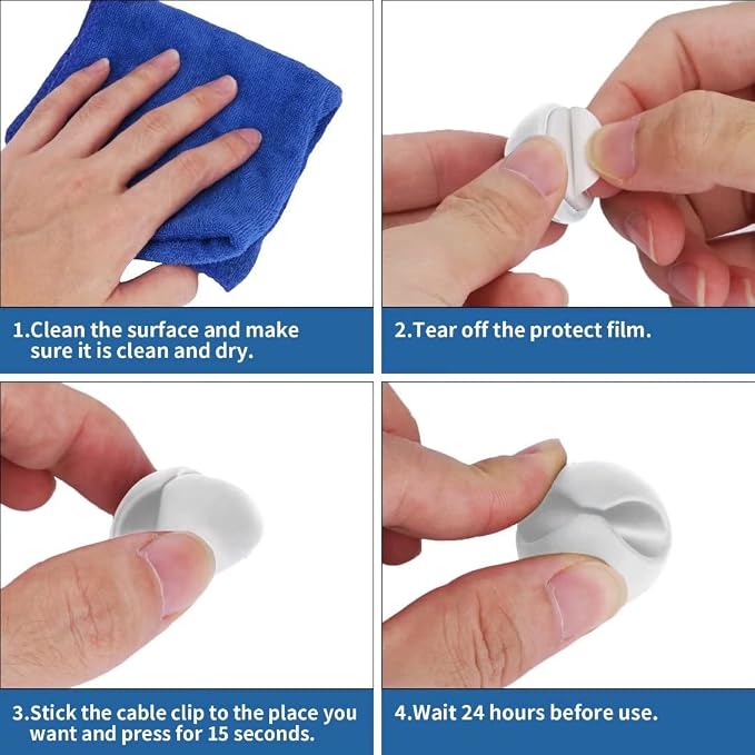 8 Pack Adhesive Cable Clips Cord Organizer for Desk, White | Self-Adhesive, Cord Organizer Management for Desk, Suitable for Computer, Charging, Electrical and Mouse Wires, Easy to Use