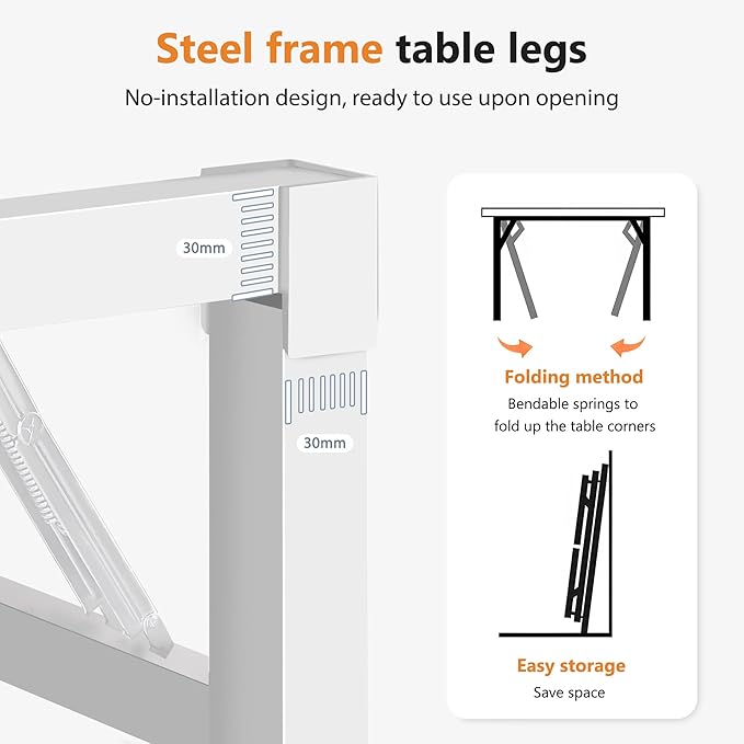 DlandHome Large Computer Desk, Folding Desk, Decent and Steady Home Office Desk/Workstation/Table 54.3inch White White
