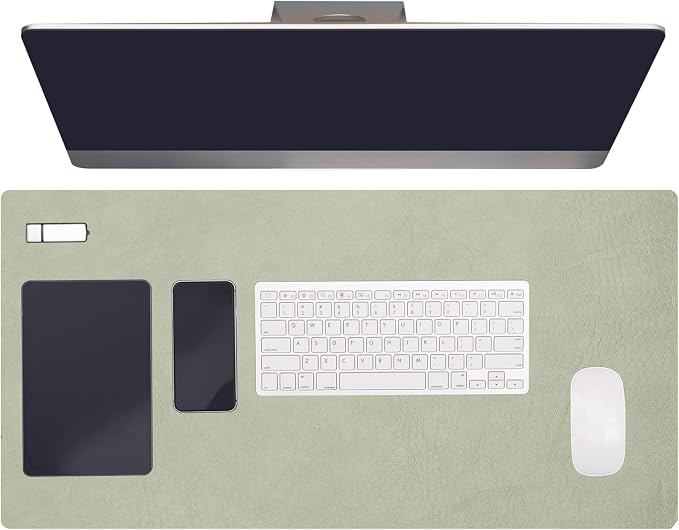 PATIKIL 35.4" x 17.7" Leather Desk Pad Protector, Large Dual-Sided Desk mat Waterproof PVC Leather Mouse Pad for Laptop Computer Writing Desk Table Gaming Home, Light Green/Beige