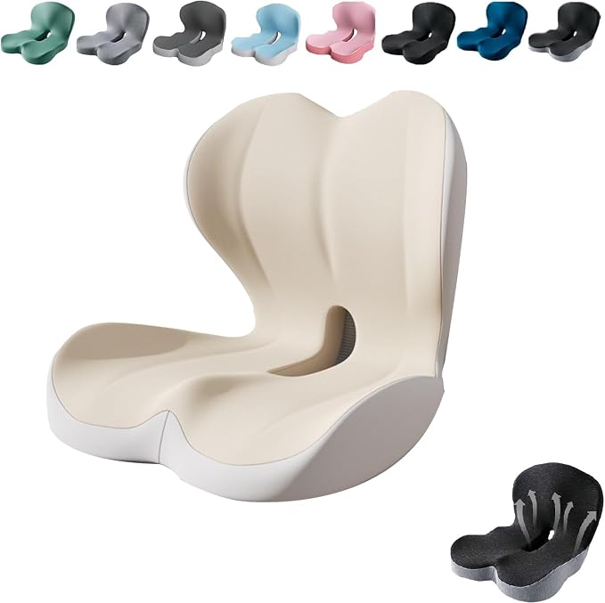 Ergonomic Memory Foam Seat Cushion for Tailbone Pain Relief, Suitable for Office Home Chair, Car and Wheelchair (Beige & Gray)