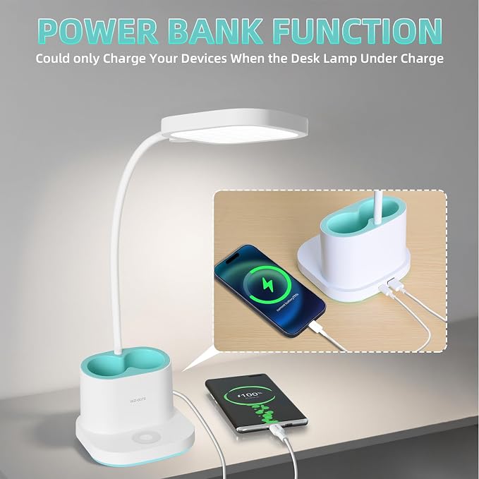LED Desk Lamp for Home Office Bedroom, Dimmable Reading Light | Touch Dimmable Small Table Lights with USB Charging Port, Eye-Caring, Flexible Gooseneck, Room College Dorm Essentials