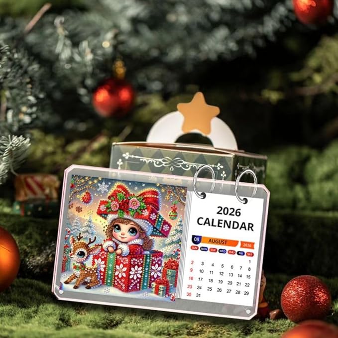 2026 Standing Desk Calendar DIY Diamond Art Painting Monthly Flip Desktop Calendar Mosaic Kits Acrylic Tabletop Calendars Diamond Art Craft Supplies Planner for Office Home Decor-Gift