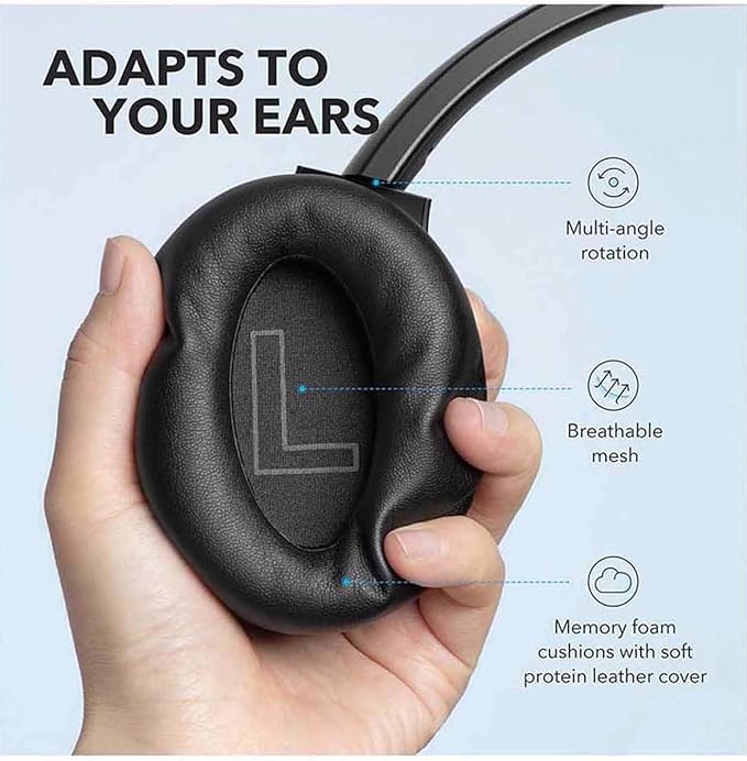 Soundcore Life Q20 Hybrid Active Noise Cancelling Wireless Bluetooth Headphones Over Ear with 40H Playtime, Hi-Res Audio, Deep Bass, Memory Foam Ear Cups and Headband (Renewed)