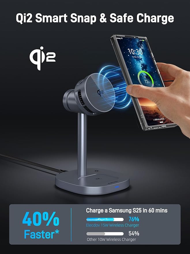3 in 1 Magnetic Charging Station for Samsung, Qi2 Certified Phone-Cooling Magsafe Wireless Charger for Samsung Galaxy S26 Ultra/S25/Z Fold 7/Flip 7, Galaxy Watch 8/Ultra/7/6/5, Galaxy Buds4 Pro