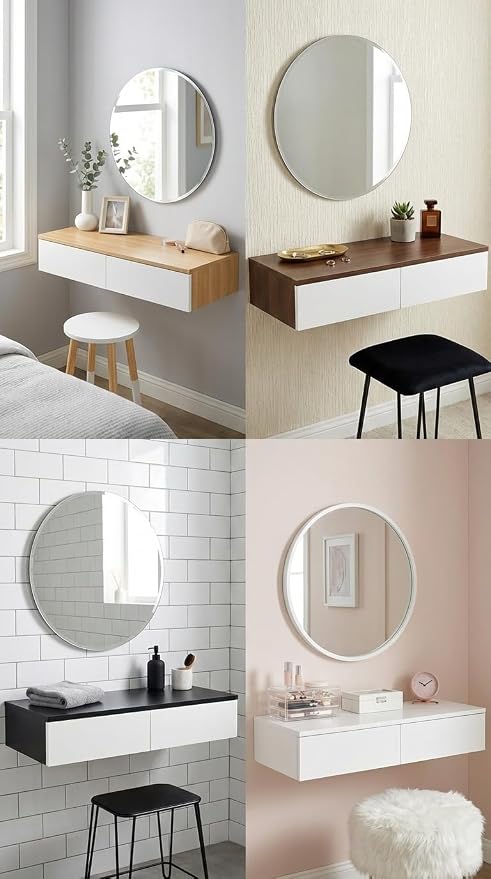 Wall Mounted Floating Vanity Desk with 2 Storage Drawers Modern MDF Makeup Table 39.4 x 15.7 x 5.9 in (100 x 40 x 15 cm), Space-Saving Makeup Table for Bedroom or Small Spaces (White)
