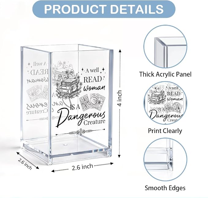 A Well Read Woman Is A Dangerous Creature Cosmetic Organizer Pencil Pen Holder, Bookmark Organizer Desk Accessories for Book Lover Librarian, Makeup Brush Cup for Friend Sister Bookworm
