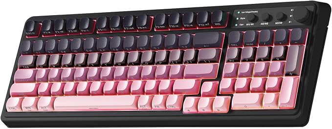 AULA Keyboard, Wireless PC Gaming Keyboards Bluetooth Ergonomic Computer Creamy Keyboard Cute Full Size Backlit Tri-Mode BT/2.4GHz/USB-C - Black & Pink Gradient - Side Printed