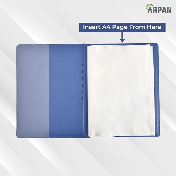 Arpan A4 Certificate Presentation Folder, Faux Leather Document Organizer, Professional Portfolio Book, Conference Display Binder (Blue, 24 Pockets 48 Sides)