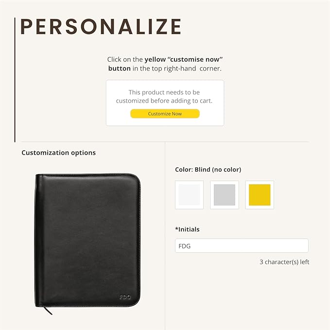Personalized Maruse Leather Portfolio Padfolio - Executive Folio for Men and Women with Zipper, Folio Document Organizer, Laptop Sleeve, iPad Case and Folder - Made in Italy, Monogram Black