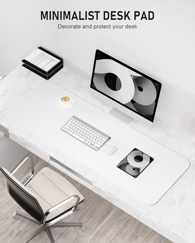 Desk Pad, 48" x 17" PU Leather Non-Slip Desk Mat Large Mouse Pad for Desktop, Waterproof Laptop Computer Writing Mat for Office, Home, Work, Gaming, White