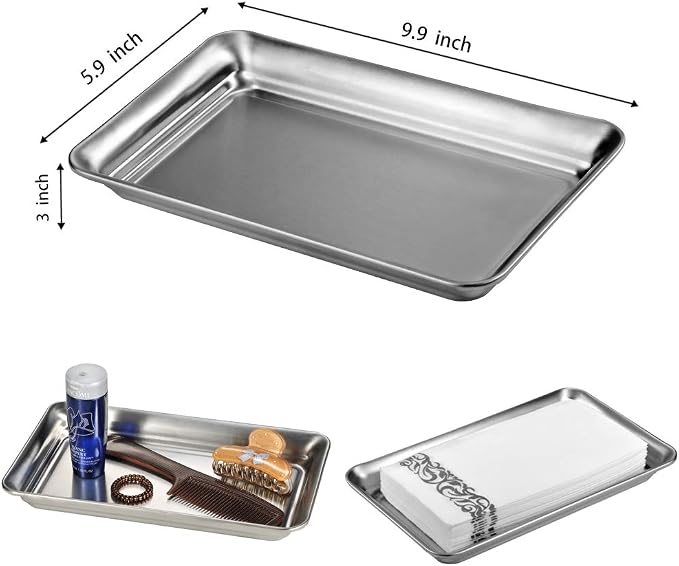 SheeChung Metal Vanity Tray, Bathroom Tray for Perfume Makeup Jewelry | Stainless Steel Farmhouse Vintage Decor Accessories, Countertop Storage Organizer for Hand Towel Candle Skincare, 9.9"x5.9"