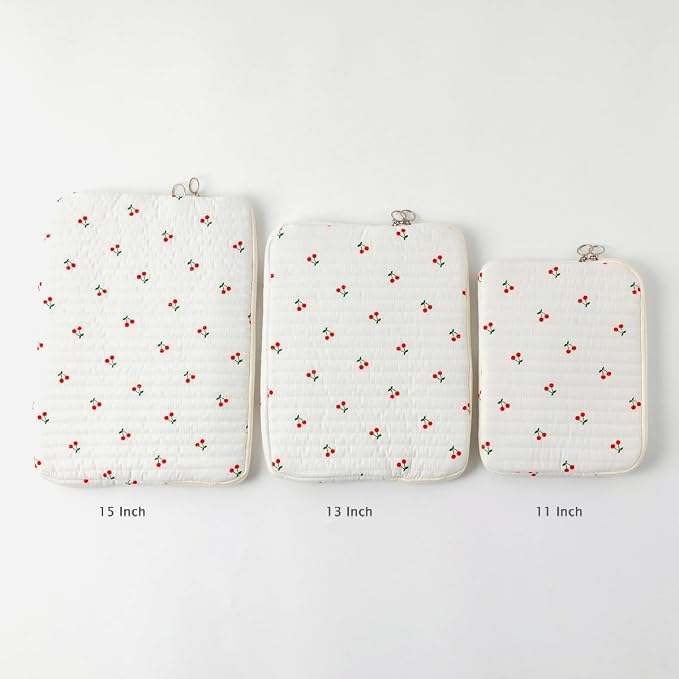 Puffy Laptop Sleeve 13-15.6 Inch Cute Quilted Laptop Protective Case Padded Floral Computer Sleeve for MacBook (B-Cherry, 13 Inch)