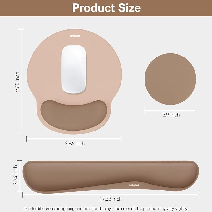 MOSISO Wrist Rest Support for Mouse Pad&Keyboard Set, Streamline Ergonomic Mousepad&Coaster Non-Slip Base Home/Office Pain Relief&Easy Typing Pad with Soft Cloth&Silicone Lining, Mocha