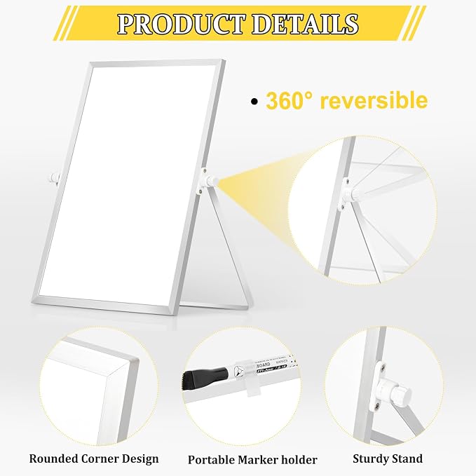 Double-Sided Magnetic White Board with Stand, 16" x 12" | Dry Erase Board with Stand, Desktop Whiteboard Easel , Portable Small White board dry erase for Drawing, Office, Home